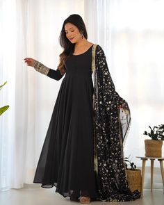 CODE:241 *WINE,RANI,BLACK* *GOWN FABRICHEAVY PURE SOFT FOX GEORGETTE 7 MTR PLUS FLAIR  *SLEEVES FANCY SEQUANCE AND JARI WORK,YOKE NECK POTLI,PADDED ATTACHED* *KURTI INNER*: MICRO COTTON FULL INNER *PENT FABRIC*: MICRO COTTON PENT FREE SIZE FULLY STTICHED  *DUPPTA*: 2.2 PURE FOX GEORGETTE EMRBOIDERY SEQUANCE AND JARI WORK BOADER FANCY LACE WORK *LENGTH*: 53 54 inch approx  *SIZE* : S(36) M(38) L(40) XL(42) AND XXL(44) FULLY STTICHED COMPLETE READY TO WEAR *WEIGHT*:1 kg apporx  *there maybe Slight variation in color due to camera light effects* *DONT COMPARE OUR PRICE WITH OTHERS WE BELIEVE IN QUALITY* *100% QUALITY ASSURED AS LIKE SHOWROOM FABRIC AND STTICH* *100% QUALITY ASSURED AS LIKE SHOWROOM FABRIC AND STTICH* 👌*A One  Quality*👌 Do Note: Dispatched in 4-5 working days as this product Black Anarkali Dress, Cotton Pent, Black Anarkali Suits, Suits For Women Indian, Anarkali Suits Designer, Anarkali Designs, Georgette Anarkali Suits, Black Anarkali, Georgette Anarkali