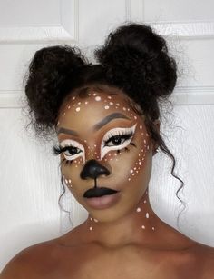 Easy Fantasy Makeup, Animal Face Makeup, Doe Makeup Halloween, Halloween Face Makeup For Women, Animal Costumes Women Diy, Fun Halloween Makeup Looks, Deer Face Makeup, Makeup Halloween Ideas Creative, Animal Halloween Makeup