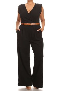 Jumpsuit Black S M L Sleeveless Belt Wrapped Women Pants Pleated Sexy Belted Stylish Jumpsuit, Gold Belt, Plus Size Black, Jumpsuit Black, Women Pants, Caramel Color, Black Suits, Black Sleeveless, Black Jumpsuit