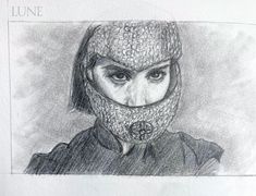 a drawing of a person wearing a mask