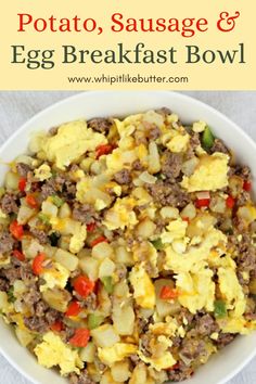 Image of Potato, Sausage and Egg Breakfast Bowl Sausage And Scrambled Eggs, Egg Sausage Scramble, Crumbled Sausage Recipes Breakfast, Sausage And Egg Scramble, Sausage Eggs Potatoes Skillet, Eggs Sausage Potatoes Breakfast, Eggs And Sausage Recipes, Potato Scramble Breakfast, Breakfast Scramble Potatoes