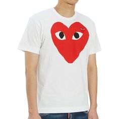 Men's CDG Play Red Love Printing Short Sleeve T-shirt White 520 AZ-T026-051-1 Casual White T-shirt With Heart Shape, White Short Sleeve Shirt With Heart Graphic, Summer White Shirt With Heart Graphic, White Crew Neck Shirt With Heart Graphic, Cdg Play, Comme Des Garcons Play, Printed Shorts, Red, T Shirt