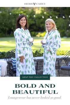 It's time to upgrade your lounge wear with my classically beautiful Lily of the Valley robe collection. Comfortable and classically tailored, this robe is so indulgently cozy you won't want to take it off. Shop the robe collection now. #HeidiCarey #robe #loungewear Elegant Spring Home Robe, Spring White Robe For Relaxation, White Spring Robe For Relaxation, White Floral Print Robe For Daywear, Robe Loungewear, Kathy Hilton, Loungewear Fashion, Cozy Pajamas, Printed Robe