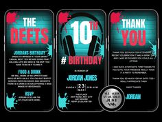 two birthday cards with headphones on them and the words, thank you for 10 years