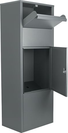 an open metal box with its door open