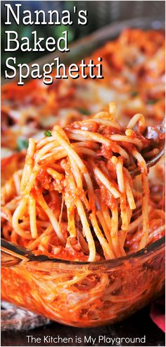 Pan of Nanna's Baked Spaghetti Baked Spaghetti For Two, Spaghetti Casserole Recipe Easy, Make Ahead Spaghetti, Recipe For Baked Spaghetti, Bakes Spaghetti Recipes, Bake Spaghetti Recipe Easy, Spaghetti Baked, Spaghetti Recipes Baked, Baked Spaghetti Easy