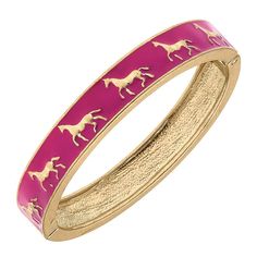 Virginia Enamel Equestrian Hinge Bangle in Pink - Horse Country Trading Company Gold Horse, Doll Clothes Barbie, Steampunk Accessories, Enamel Bangle, Black Barbie, Enamel Bracelet, Jewelry Lookbook, Bar Bracelets, Hinged Bangle