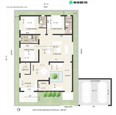 the floor plan for a house with three bedroom and an attached garage area, which is also