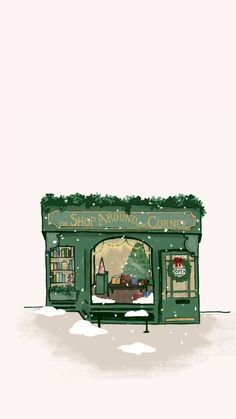 an illustration of a store front with christmas decorations