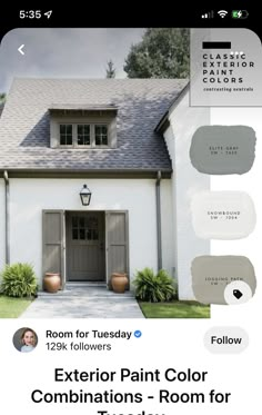 the exterior paint color combinations are shown on this page, which includes gray and white