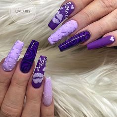 Valentines Day Nails To Try in 2024 ★ Valentines Nail Art Designs, Nails Korean, Nails Bright, Valentines Day Nails, Purple Acrylic Nails, Valentine Nail Art, February Nails, Purple Nail Designs, Nail Designs Valentines