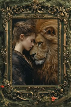 a painting of a woman and a lion