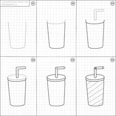 how to draw a cup with a straw in it and instructions on how to draw