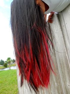 #HairGoals #HumanHair #Wigs #HairWeaves #WeaveBundles Red Dip Dye Hair, Red Dip Dye, Red Hair Tips, Dip Dye Hair, Dyed Red Hair, American Hairstyles, Bright Red Hair, Burnt Red