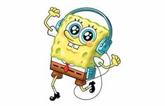 spongebob dancing with headphones and listening to music