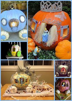 there are many pumpkins decorated to look like princesses