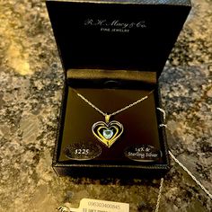 R.H. Macy & Co Fine Jewelry, 14k Gold, Sterling Silver Heart Pendant, W/Blue Topaz Macys Jewelry, Sterling Silver Heart Pendant, Silver Heart Pendant, Sterling Silver Heart, Silver Heart, Blue Topaz, Heart Pendant, Womens Jewelry Necklace, Topaz