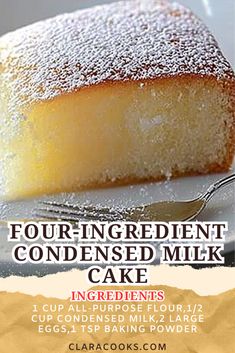 Four-Ingredient Condensed Milk Cake Sweetened Condensed Milk Cake Filling, Condensed Milk Cake 3 Ingredients, Quick Condensed Milk Desserts, Condensed Milk Pudding Recipes, Quick Cake Recipes 4 Ingredients, Things To Make With Sweetened Condensed Milk, Things To Make With Evaporated Milk, Strawberry Condensed Milk Dessert, Coconut Condensed Milk Desserts