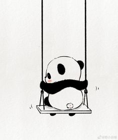 a panda bear is sitting on a swing