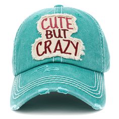 Vintage Distressed Multi-Colored "Cute But Crazy" Embroidered Patch Baseball Cap - One Size Fits Most - Adjustable Velcro Closure With "Cute But Crazy" Embroidered Color Swatch Green, Womens Ball Caps, Vintage Baseball Hats, Vintage Baseball Cap, Baseball Fashion, Distressed Cap, Distressed Baseball Cap, Style Baseball Cap, Vintage Baseball Caps