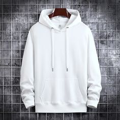 Pullover Hooded Sweater Men's Hoodie Jacket – OKArtPrints White Long Sleeve Hoodie With Pockets, Trendy Hoodies Men, Plain Crewneck, Hoodie Jacket Men, Hoodie Mockup, Trendy Hoodies, Style Sport, Hoodie White, Guangzhou China