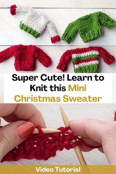 crochet christmas sweater with text that reads super cute learn to knit this mini christmas sweater