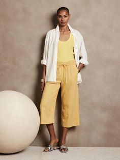 Wide-Leg Crop Pant | Banana Republic Factory Casual Bottoms With Drawstring Tie, Relaxed Fit Drawstring Bottoms For Daywear, Relaxed Fit Daywear Bottoms With Tie Waist, Relaxed Fit Bottoms With Tie Waist For Daywear, Daywear Bottoms With Tie Waist And Relaxed Fit, Relaxed Ankle-length Drawstring Bottoms, Summer Workwear Pants With Drawstring, Casual Wide Leg Pants With Drawstring For Work, Casual Wide Leg Pants For Work With Drawstring