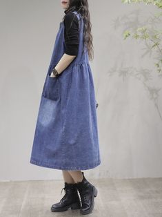 A women's casual high waist round neck denim dress is a stylish and versatile piece of clothing that is suitable for a wide range of occasions. The dress is made from durable and comfortable denim fabric. featuring a high waistline that accentuates the figure and creates the appearance of longer legs. The round neckline adds a classic and timeless touch to the dress. while the overall design is both functional and fashionable. providing a comfortable fit and ease of movement.Overall. women's cas Longer Legs, My Memories, Blue Skirt, Colored Denim, Long Legs, Denim Fabric, Women's Casual, Piece Of Clothing, Denim Dress