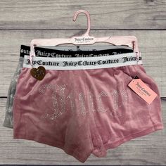 Nwt Juicy Couture 2pck Velour Shorts Brand New With Tags 2 Pack Of Shorts: 1 Dusty Pink With Juicy Logo (Rhinestone) 1 Gray With Embossed Jc Logo Juicy Couture Clothes, Pijamas Women, Velour Shorts, 2000s Fashion Outfits, Baggy Pants, Cute Everyday Outfits, Baddie Outfits Casual, Cute Simple Outfits