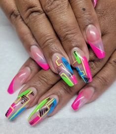 Colour Nail Designs, 90s Nails Acrylic, Gucci Nails, Polished Nails, Retro Nails, Manicure Nail Designs, Nude Nail Designs