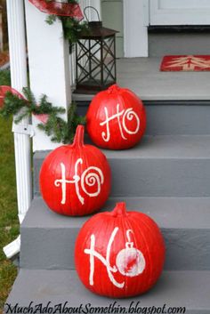 three pumpkins with the word hope painted on them are sitting on steps in front of a house