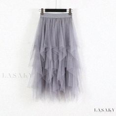 Lasaky - High-Waisted Solid Color Asymmetrical Mesh Panel Midi Skirt Lace Embellishments, Irregular Skirt, Gorgeous Maxi Dresses, White Mini Skirt, Brown Outfit, Half Skirt, Body Dress, Lace Panelled, Mesh Panel