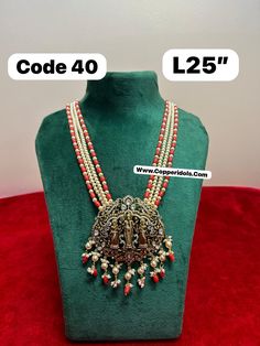 sizes in terms of height and weight are mentioned in grams and inches in the photo Traditional Long Necklace For Festive Gift, Traditional Festive Long Necklace As Gift, Traditional Festive Long Necklace For Gift, Festive Long Necklace For Gifts, Temple Style Necklace With Pearl Chain As A Gift, Pearl Chain Necklace For Diwali Gift, Diwali Gold Necklace With Pearl Chain, Heavy Temple Style Long Necklace, Festive Long Temple Necklace For Ceremonial Occasions