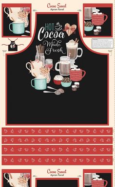 an advertisement for cocoa is shown on the side of a blackboard with red and white designs