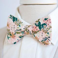 Dapper Mens Meadow In Pink Freestyle Self-Tie Bow Tie Made By The Belle And The Beau! ♥ These beautiful cotton florals are our New Collection of fabrics designed by Rifle Paper Co! Ive been a huge fan of Anna Bond (owner/designer of Rifle Paper Co) for years and have many of her things in my home. Dapper Spring Bow Tie For Weddings, Dapper Bow Tie For Spring Weddings, Summer Groom Bow Tie, Dapper Spring Wedding Bow Tie, Elegant Spring Bow Tie For Gift, Elegant Spring Bow Tie As A Gift, Spring Wedding Bow Ties, Bowties Men's, Anna Bond