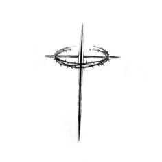 a black and white drawing of a cross