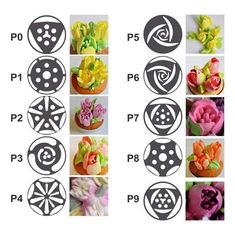 there are many different types of cupcakes on this page, including flowers and circles