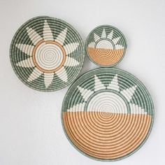 Azizi Life Sunrise Woven Bowl Set Woven Bowls Azizi Life Southwestern Bedroom, Rwandan Basket, Woven Bowl, Sustainable Home Decor, African Wall Baskets, Feather Embroidery, African Basket, Wall Hanging Basket, Wall Baskets