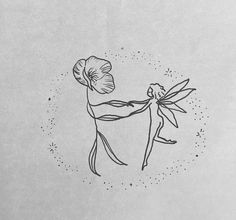 a black and white drawing of a person holding a flower