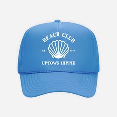 Elevate your beachside look with our UH Beach Club Trucker Hat! Designed with a breathable mesh back and an adjustable strap, this hat guarantees a comfortable fit for all head sizes. Product Details Unisex One Size Fits All Adjustable Strap Made with Love Summer Travel Hat With Curved Bill, Blue Summer Trucker Hat, Blue Adjustable Summer Trucker Hat, Blue Snapback Hat For Beach And Summer, Blue Snapback Hat For Beach Summer, Blue Adjustable Trucker Hat For Summer, Summer Mesh Hats One Size Fits Most, Summer Mesh Hat One Size, Beach Trucker Hat Breathable Cap