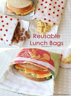 the lunch bag is made from reusable lunch bags and has a sandwich in it