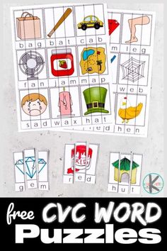 free cvc word puzzles for kids to practice letter recognition and matching words with pictures