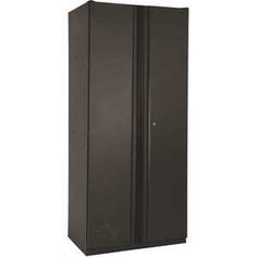 a tall black cabinet with two doors