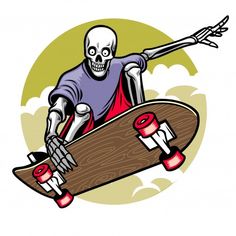 a skeleton riding a skateboard in the air