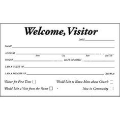 a black and white photo of a welcome visitor card with the words welcome visitor on it