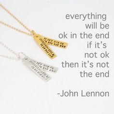 Inspirational Rockstar quote necklace - JOHN LENNON QUOTE - handmade sterling silver and 14kt gold v