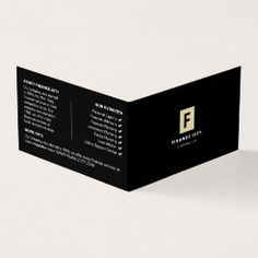 a black and white business card with the letter f on it's front side