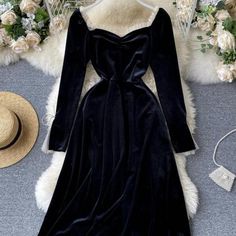 Cute A Line Long Sleeve Dress Fashion Dress on Luulla Velvet Long Sleeve Dress, Velvet Prom Dress, Long Sleeve Velvet Dress, Short Dress Styles, Hepburn Style, Short Prom Dress, Black Velvet Dress, Long Sleeve Short Dress, Prom Dresses Long With Sleeves