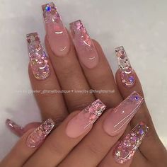 Cute Acrylic Nail Designs, Coffin Nails Long, Summer Acrylic Nails, Pink Acrylic Nails, Clear Nails, Nails Inc, Coffin Nails Designs, Nails Toes, Bling Nails