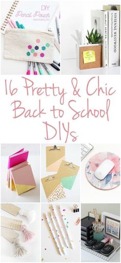 the back to school diy's are organized with pencils, pens and notebooks